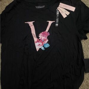 Victoria's Secret Black Tee with Pink Floral V